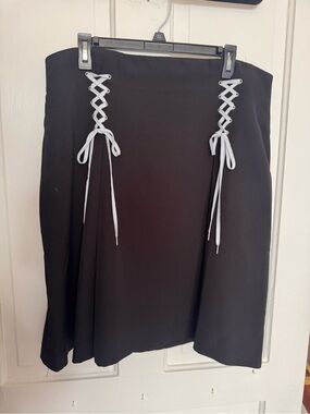 Eloquii Black A-Line Skirt with White Lace-Up Detail